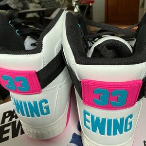 White and Pink High-Top Sneakers